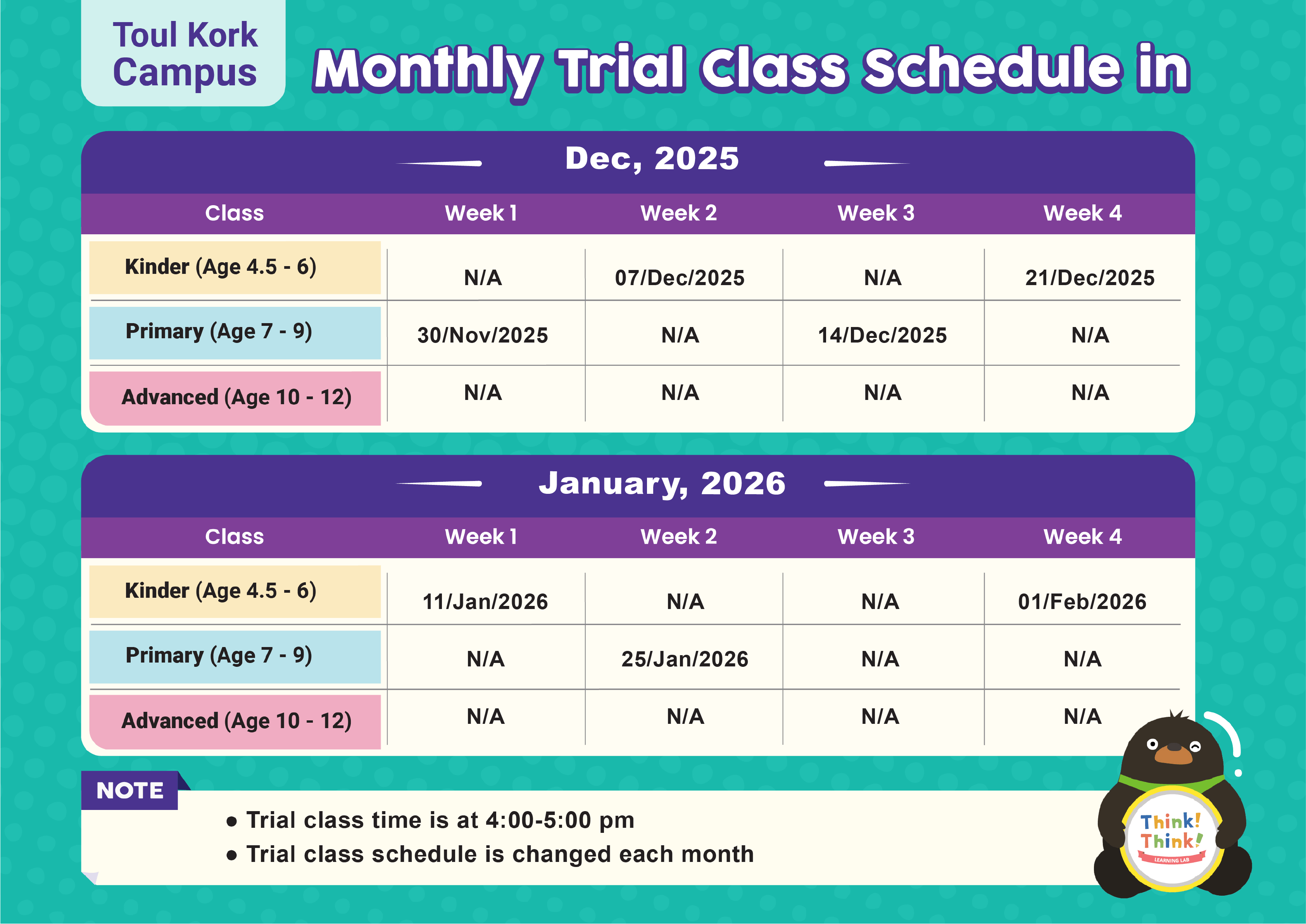 tk campus trial calendar