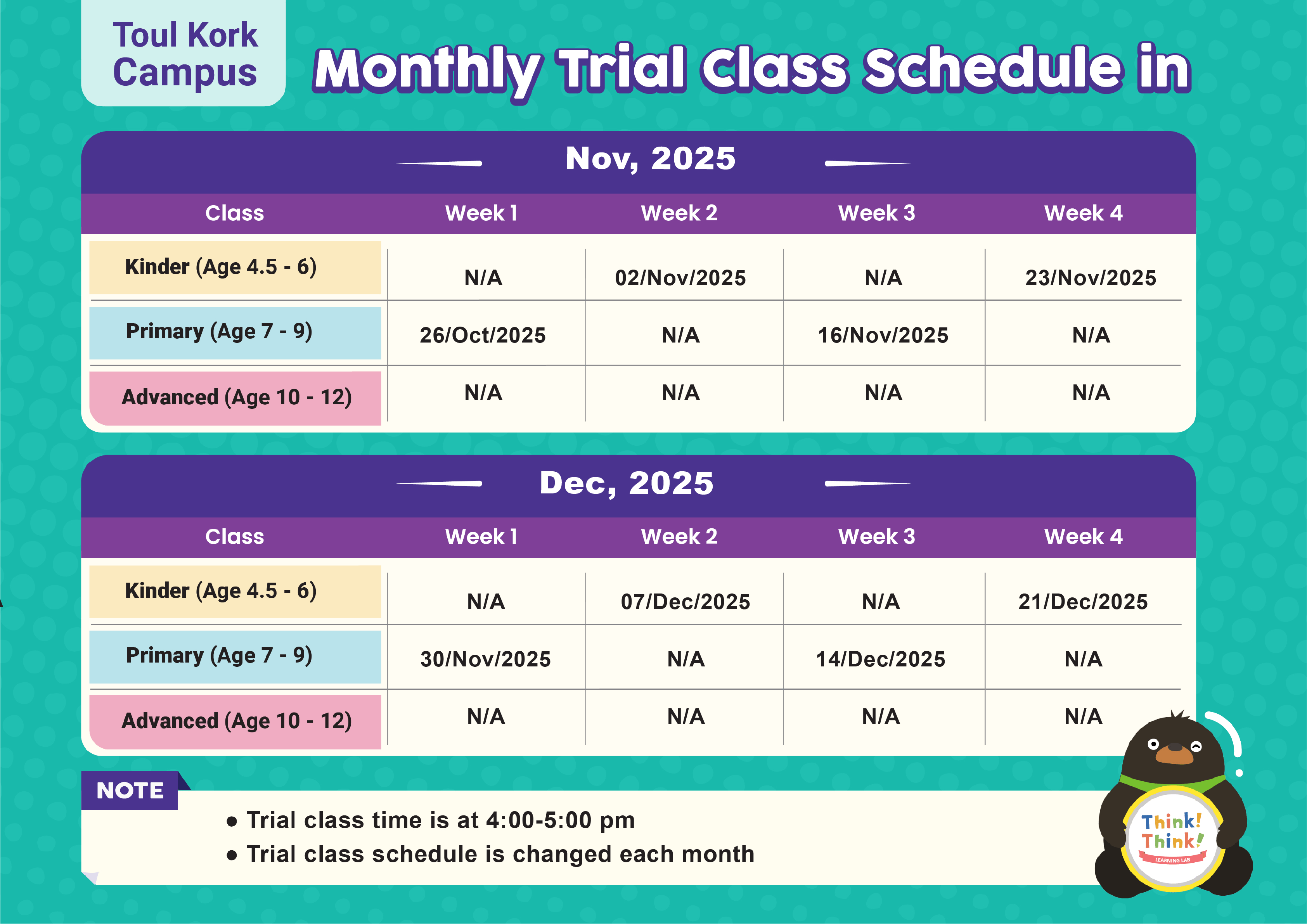 tk campus trial calendar