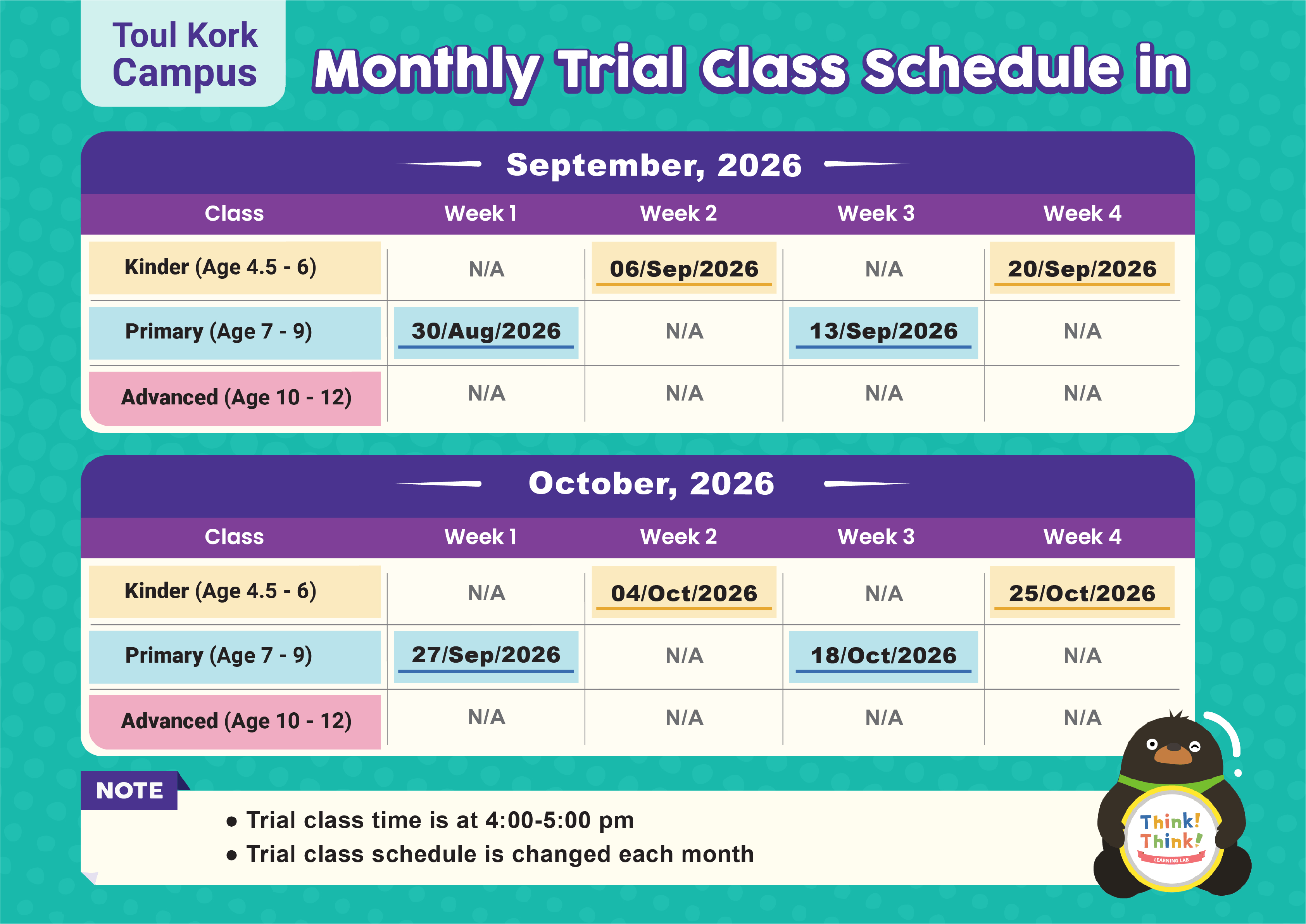 tk campus trial calendar