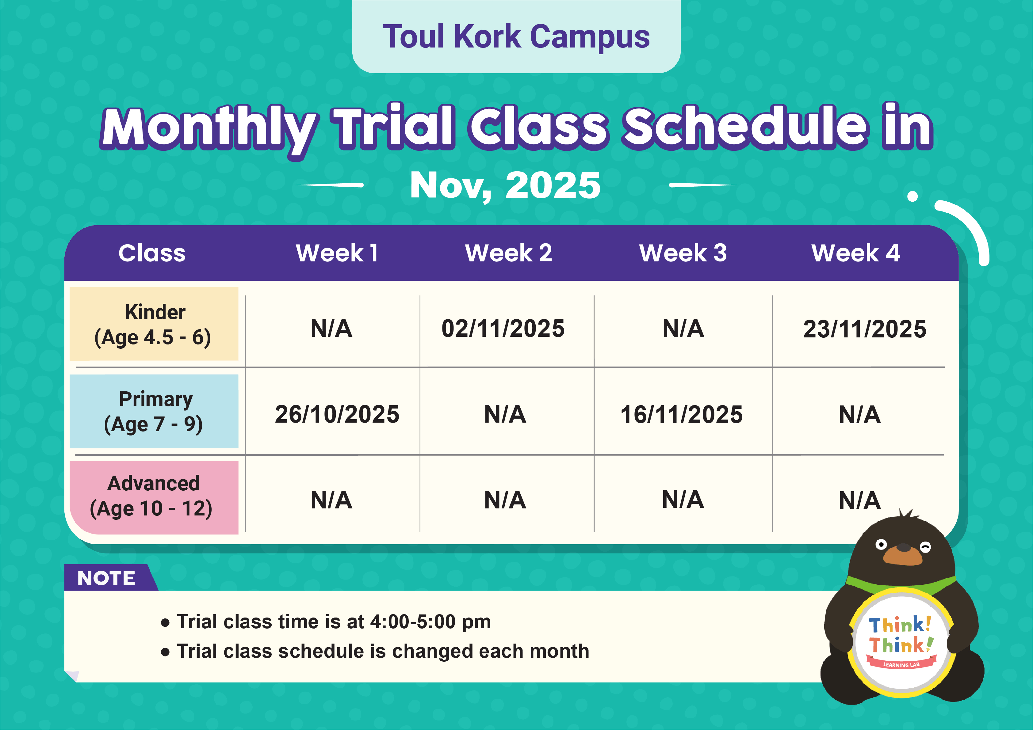 tk campus trial calendar